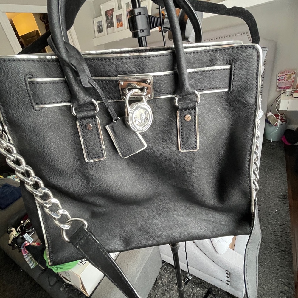 Michael Kors Black Purse with Silver Chain